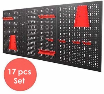 FIXKIT Werkzeuglochwand aus Metall mit 17 teilge Hakenset 120 x 60 x 2 cm, Werkzeugwand Lochwand für Werkstatt, Schwarz und Rot - 2