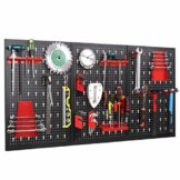 FIXKIT Werkzeuglochwand aus Metall mit 17 teilge Hakenset 120 x 60 x 2 cm, Werkzeugwand Lochwand für Werkstatt, Schwarz und Rot - 1