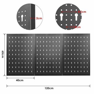 FIXKIT Werkzeuglochwand aus Metall mit 17 teilge Hakenset 120 x 60 x 2 cm, Werkzeugwand Lochwand für Werkstatt, Schwarz und Rot - 5