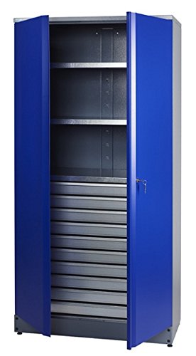 Küpper Material- / Hochschrank 70597, 91x180x45cm, 2 stabile Fachböden mit je 75 kg Tragkraft, 10 kugelgelagerte Schubladen, made in Germany - 