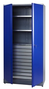 Küpper Material- / Hochschrank 70597, 91x180x45cm, 2 stabile Fachböden mit je 75 kg Tragkraft, 10 kugelgelagerte Schubladen, made in Germany - 1