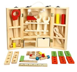 Lewo Holz Werkzeugkasten und Zubehör Set Pretend Play Kit Pädagogische BAU Spielzeug für Kinder - 1