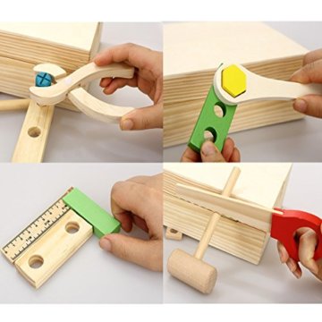 Lewo Holz Werkzeugkasten und Zubehör Set Pretend Play Kit Pädagogische BAU Spielzeug für Kinder - 5