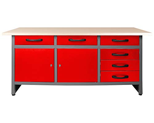Ondis24 Werkbank rot Werktisch Packtisch 6 Schubladen Werkstatteinrichtung  160 x 60 cm Arbeitshöhe 85 cm