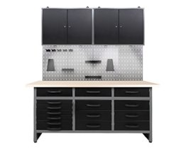 Ondis24 Werkstatteinrichtung 160cm, Werkstatt - Werkbank, Hängeschrank, Euro - Lochwand mit Haken, inkl. LED Beleuchtung - 1