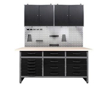 Ondis24 Werkstatteinrichtung 160cm, Werkstatt - Werkbank, Hängeschrank,  Euro - Lochwand mit Haken, inkl. LED Beleuchtung