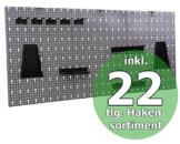 Ondis24 Werkzeugwand 121,5 x 60 cm mit 22-teiligem Hakensortiment Lochwand Werkstatt aus Metall - 1