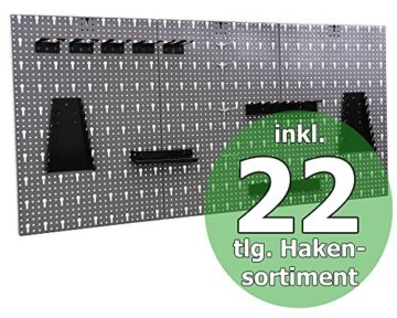 Ondis24 Werkzeugwand 121,5 x 60 cm mit 22-teiligem Hakensortiment Lochwand Werkstatt aus Metall - 1