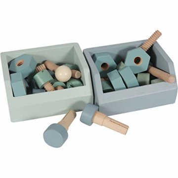 Tiamo Little Dutch 4448 Holz Spielwerkbank mit Werkzeuggürtel und Zubehör blau Mint 86x36x55 cm - 7