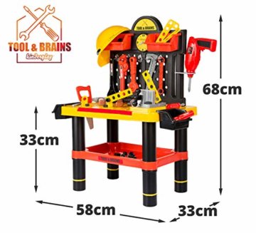 Werkbank Kinder Kinderwerkbank & Zubehör Werkstatt KP2646 Kleinkindspielzeug Kinderbank Werkzeug Schrauben und Bauelementen Inkl. Helm Zubehör Kinder werkzeugbank - 2