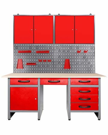 Ondis24 Werkstatteinrichtung rot 160 cm breit, Werkbank Harry, 2x Werkzeugschrank, Werkzeugwand - 1