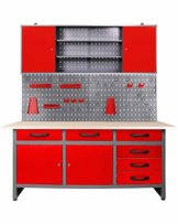 Ondis24 Werkstatteinrichtung rot 160cm, Werkstatt - Werkbank, Hängeschrank, Euro - Lochwand mit Haken - 1