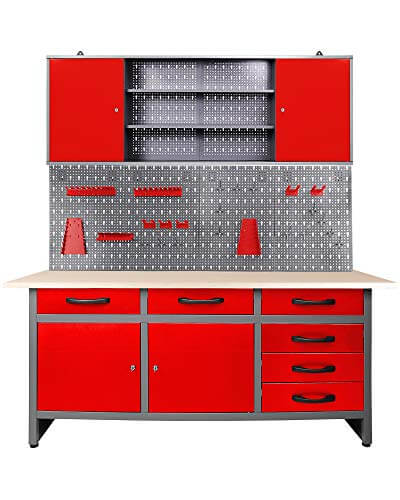 Ondis24 Werkstatteinrichtung rot 160cm, Werkstatt - Werkbank, Hängeschrank,  Euro - Lochwand mit Haken