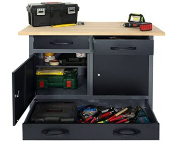 Ondis24 Werkbank Werktisch 120cm, Montagewerkbank 3 kugelgelagerte Schubladen & 2 abschließbare Türen, 28mm Buchenholzarbeitsplatte, Arbeitshöhe 95 cm, TÜV geprüft, Werkstatteinrichtung - 3