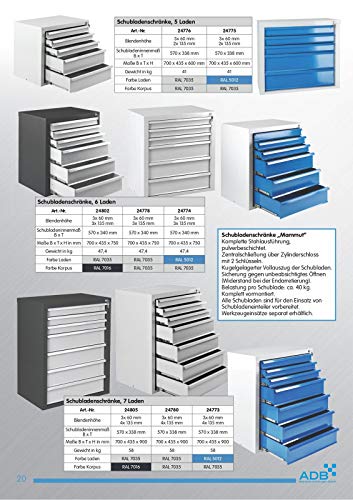 ADB 24803 Schubladenschrank Mammut, 8 SL, RAL7016/7035, aus Metall, für die Werkstatt als Werkzeugschrank, Hergestellt in der EU - 7