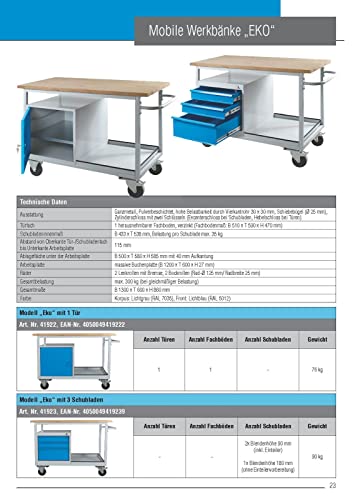 ADB fahrbare Werkbank mit 3 Schubladen, bis 500kg belastbar, Werktisch, Rollwagen, Montagewerkbank, L1300xb600xh850mm, Tischwagen, für Werkstatt, Packtisch, Fahrbar mit Rollen, Hergestellt in der EU - 7