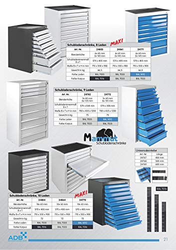 ADB Schubladenschrank Mammut 10 SL Maxi RAL7016/7035, aus Metall, für die Werkstatt als Werkzeugschrank, Hergestellt in der EU - 8