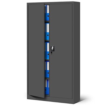 Aktenschrank C001H Büroschrank Metallschrank Stahlschrank Werkzeugschrank Stahlblech Pulverbeschichtet Flügeltürschrank Abschließbar 195 cm x 90 cm x 40 cm (anthrazit/anthrazit) - 3