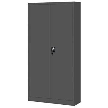 Aktenschrank C001H Büroschrank Metallschrank Stahlschrank Werkzeugschrank Stahlblech Pulverbeschichtet Flügeltürschrank Abschließbar 195 cm x 90 cm x 40 cm (anthrazit/anthrazit) - 8