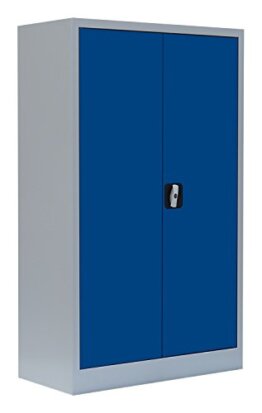 Flügeltürenschrank komplett montiert grau/blau 120x80x38cm Metallschrank abschließbar Lagerschrank Aktenschrank 2 Fachböden 530291 - 1