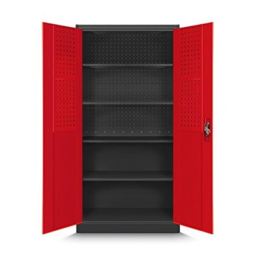 Jan Nowak Werkzeugschrank TC01A Werkstattschrank Garagenschrank Universalschrank Lagerschrank Pulverbeschichtet Flügeltüren Stahlblech 185 cm x 92 cm x 50 cm (anthrazit/rot) - 3