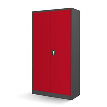 Jan Nowak Werkzeugschrank TC01A Werkstattschrank Garagenschrank Universalschrank Lagerschrank Pulverbeschichtet Flügeltüren Stahlblech 185 cm x 92 cm x 50 cm (anthrazit/rot) - 4