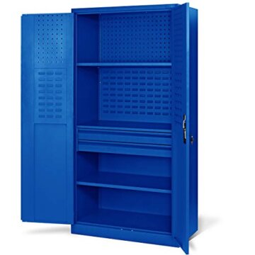 Jan Nowak Werkzeugschrank TC02AM Werkstattschrank mit Schubladen Flügeltüren Metallschrank 3 Fachböden Pulverbeschichtung 185 cm x 92 cm x 50 cm (Blue) - 2