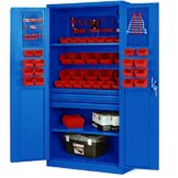 Jan Nowak Werkzeugschrank TC02AM Werkstattschrank mit Schubladen Flügeltüren Metallschrank 3 Fachböden Pulverbeschichtung 185 cm x 92 cm x 50 cm (Blue) - 1