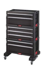 KETER Trolley Modul mit 7 Schubladen – Werkstattwagen für kleine und große Werkzeuge – Abnehmbare Lenkrollen mit Bremsen, 3 Abnehmbare Rollen – Feststellbar, 60 x 37,8 x 83,2 cm, Schwarz - 1