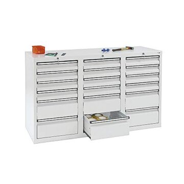 Schubladenschrank H900xB1500xT500mm 12x100 6x200 lichtgrau/enzianblau Trgf.35kg - 2