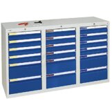 Schubladenschrank H900xB1500xT500mm 12x100 6x200 lichtgrau/enzianblau Trgf.35kg - 1