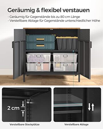 SONGMICS Aufbewahrungsschrank, Metallschrank, mit Doppeltür, Magnetverschluss, Verstellbarer Einlegeboden, Stahlgestell, vintagebraun-schwarz LSC102B01 - 3