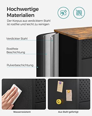 SONGMICS Aufbewahrungsschrank, Metallschrank, mit Doppeltür, Magnetverschluss, Verstellbarer Einlegeboden, Stahlgestell, vintagebraun-schwarz LSC102B01 - 4