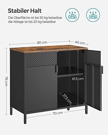 SONGMICS Aufbewahrungsschrank, Metallschrank, mit Doppeltür, Magnetverschluss, Verstellbarer Einlegeboden, Stahlgestell, vintagebraun-schwarz LSC102B01 - 5