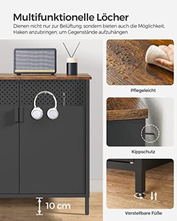 SONGMICS Aufbewahrungsschrank, Metallschrank, mit Doppeltür, Magnetverschluss, Verstellbarer Einlegeboden, Stahlgestell, vintagebraun-schwarz LSC102B01 - 6