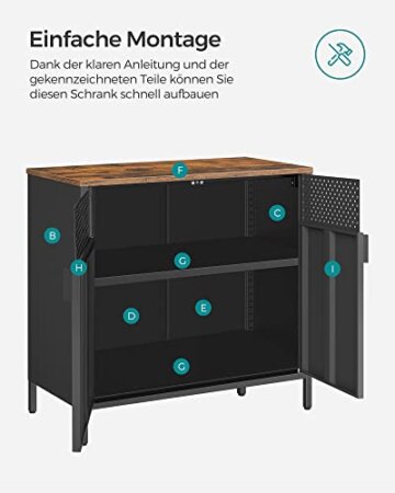 SONGMICS Aufbewahrungsschrank, Metallschrank, mit Doppeltür, Magnetverschluss, Verstellbarer Einlegeboden, Stahlgestell, vintagebraun-schwarz LSC102B01 - 7