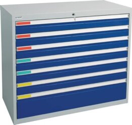 stumpf Schubladenschrank - Breite 1000 mm, 7 Schubladen - lichtgrau/enzianblau - Materialschrank Schubladenschrank Werkzeugschrank - 1