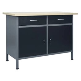 vidaXL Werkbank 2 Schubladen mit Kugellager 2 Schränke mit Türen Werktisch Werkstatt Heimwerker Montagewerkbank Arbeitstisch Schwarz 120x60x85cm Stahl - 1