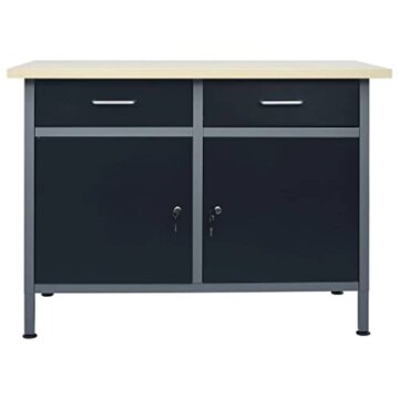 vidaXL Werkbank 2 Schubladen mit Kugellager 2 Schränke mit Türen Werktisch Werkstatt Heimwerker Montagewerkbank Arbeitstisch Schwarz 120x60x85cm Stahl - 4