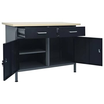vidaXL Werkbank 2 Schubladen mit Kugellager 2 Schränke mit Türen Werktisch Werkstatt Heimwerker Montagewerkbank Arbeitstisch Schwarz 120x60x85cm Stahl - 7