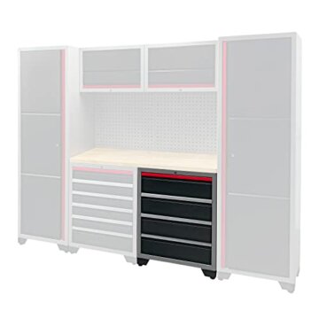 Weber GmbH Professioneller Werkzeugschrank Serie 510 mit 4 Schubladen, Schwarz, Silber, Rot - 2