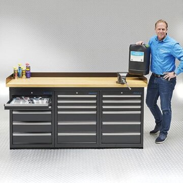 Werkbank PRO in Schwarz, Bambus Arbeitsplatte, 18 Schubladen 200 cm - 2