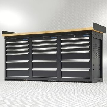 Werkbank PRO in Schwarz, Bambus Arbeitsplatte, 18 Schubladen 200 cm - 5