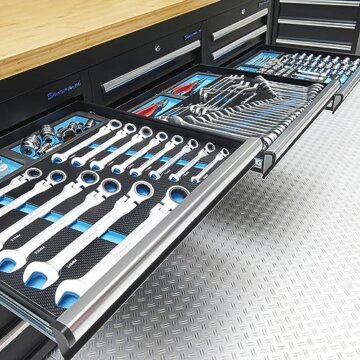 Werkbank PRO in Schwarz, Bambus Arbeitsplatte, 18 Schubladen 200 cm - 8