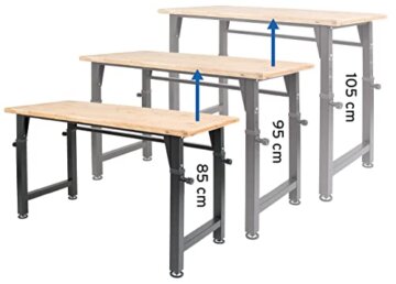 Werkbank | Werktisch I höhenverstellbar | Tragkraft 200 kg | HxBxT 1.050 x 1.350 x 600 mm | hochrobust aus pulverbeschichtetem Stahl | Profi-Arbeitstisch | 3,5 cm Starke Holzplatte - 2