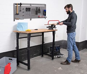 Werkbank | Werktisch I höhenverstellbar | Tragkraft 200 kg | HxBxT 1.050 x 1.350 x 600 mm | hochrobust aus pulverbeschichtetem Stahl | Profi-Arbeitstisch | 3,5 cm Starke Holzplatte - 5