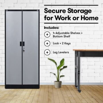 Fedmax Werkzeug- und Aktenschrank aus Metall 180x80x40 cm - Abschließbarer Schrank für Büro, Werkstatt, Garage - Belastbar bis 80 kg - Schwarz - 2