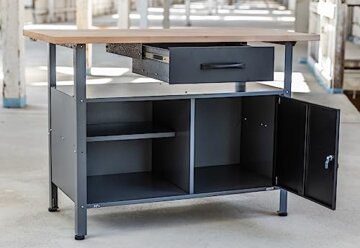 Ondis24 Werkstatt Set Ecklösung Classic One, Werkbank, 180 cm Buchenholzarbeitsplatte, Werkzeugschrank, Werkzeugwand Lochwand, Haken Set, Metall (Arbeitshöhe 85cm, schwarz) - 2