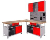 Ondis24 Werkstatt Set Ecklösung Classic One, Werkbank, 180cm Buchenholzarbeitsplatte, Werkzeugschrank, Werkzeugwand Lochwand, Haken Set, Metall (Arbeitshöhe 85 cm, rot) - 1