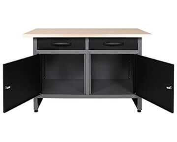 Ondis24 Werkstatt Set Ecklösung Iconic One, Werkbank, 180 cm Holzarbeitsplatte, Werkzeugschrank, Werkzeugwand Lochwand, Haken Set, Metall - 3